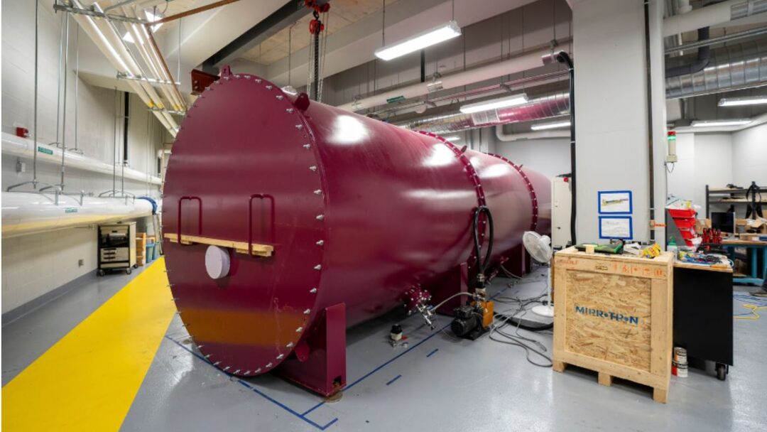 text on the photo: The McMaster Small Angle Neutron Scattering Facility (MacSANS) will support more than 25 research groups at McMaster and other universities.